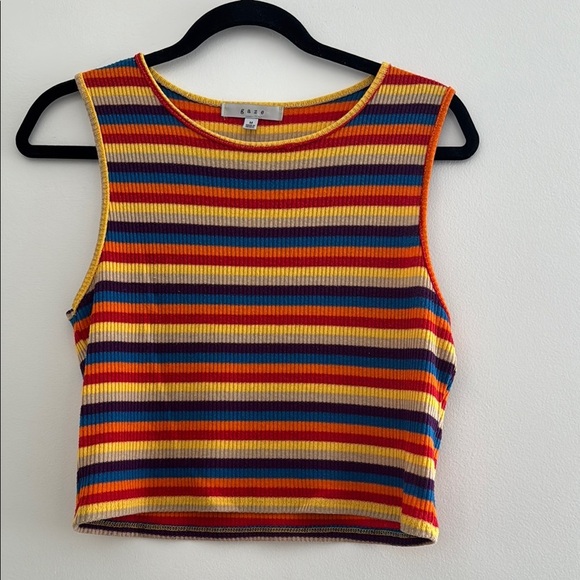 gaze Tops - Gaze Orange and Blue Ribbed Crop Tank Top